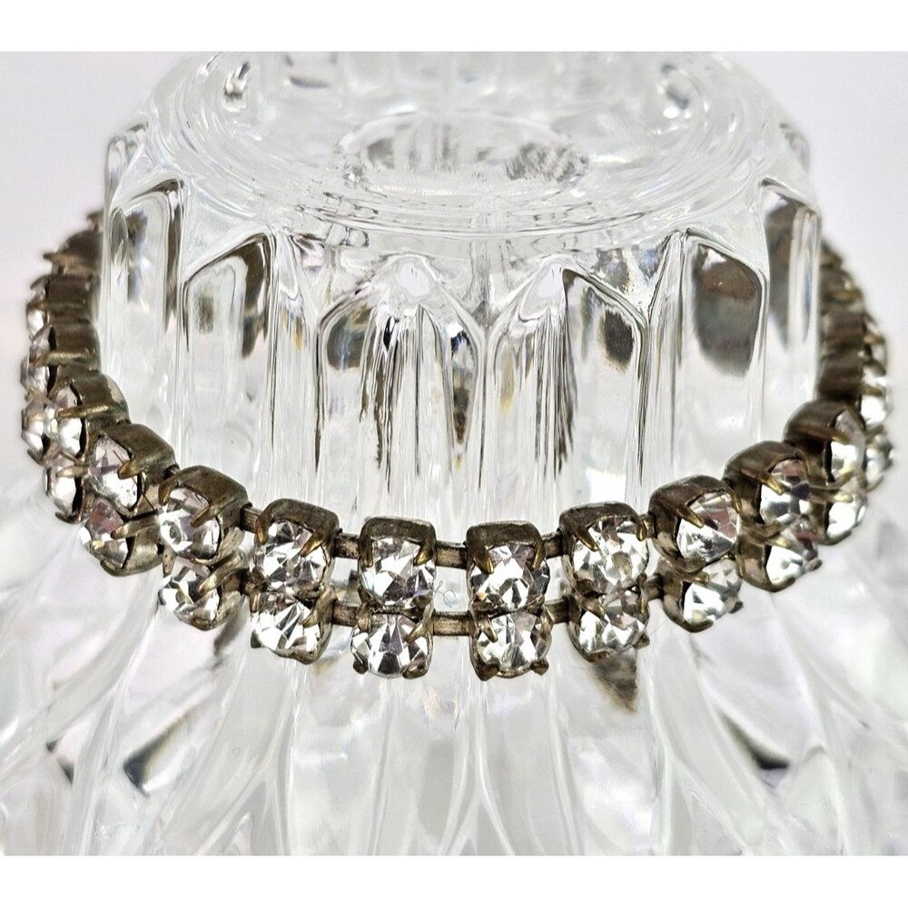 Vintage Czech Rhinestone Tennis Style Bracelet Pot Metal 1940s 1950s 6.50 inch